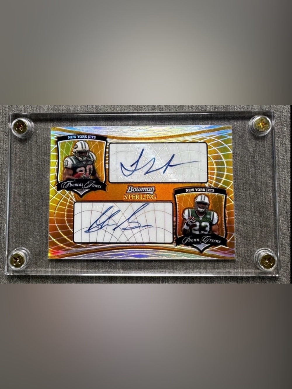 2009 Bowman Sterling Dual Auto Thomas Jones Shonn Greene Gold Refractor /75 Jets